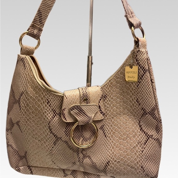 Vecceli Italy Beige Snake Print Shoulder Bag - Picture 2 of 10
